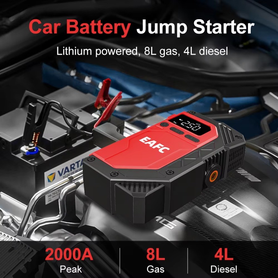 EAFC 2000A Jump Starter Car Bateria 150PSI Pneu Inflator Power Bank Para Gasolina 8.0