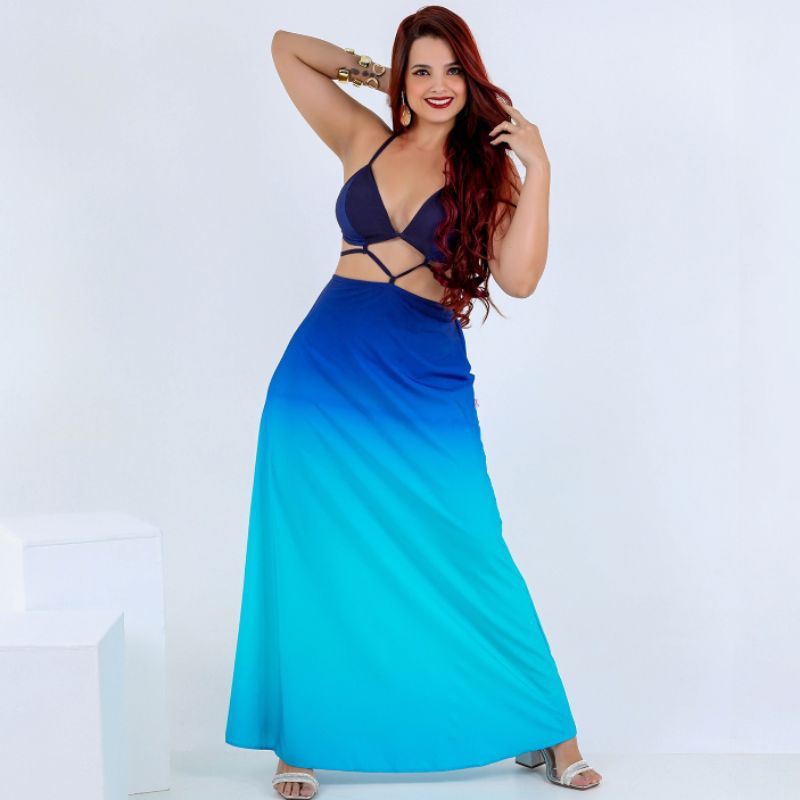 Vestido Longo Degradê Feminino Estampado Confortável Tecido Soltinho Verão Moda Praia Paty