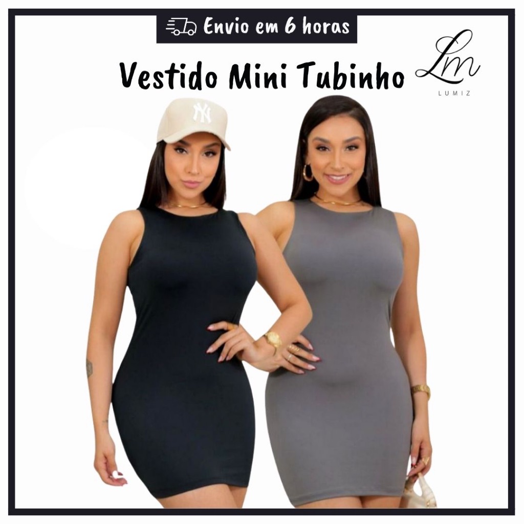 Vestido Feminino Mini Tubinho Básico Suplex Premium Moda Blogueira Verão Zero Transparência