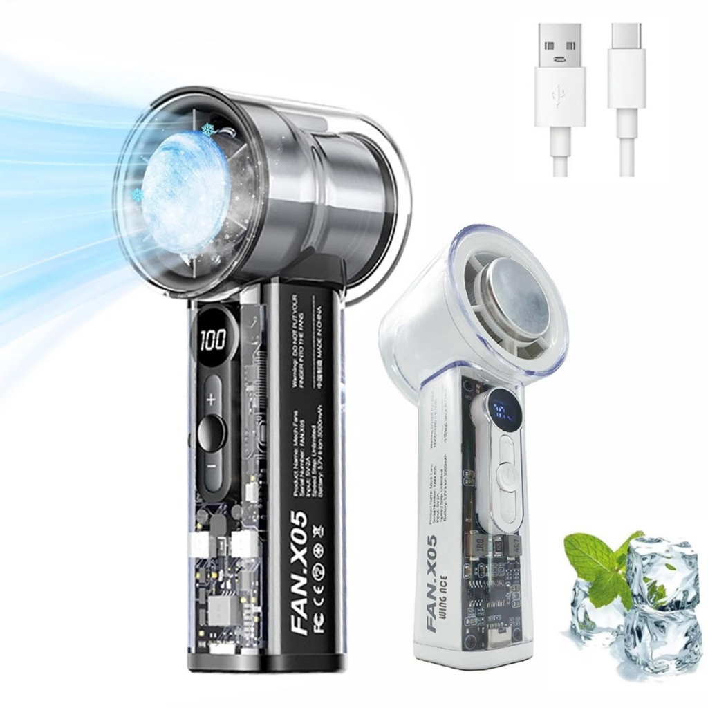 X05 Mini Portable Fan Powerful Turbo，Fast Cooling，LED，Digital Display，Adjustable Speed，Quiet Rechargeable