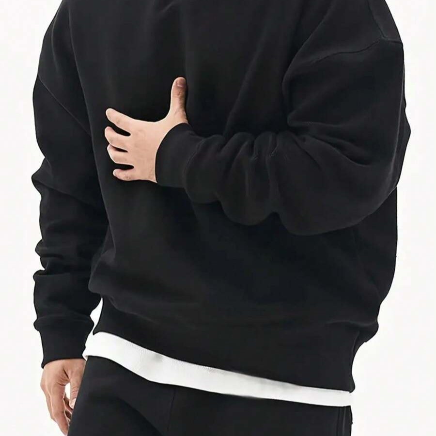 Moletom Masculino de Cor Sólida, Casual, Estilo Solto, Gola Careca  Adequado para Uso Leve Diário, Outono/Inverno
