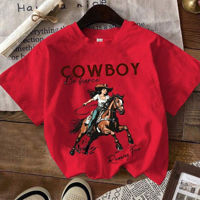 Camiseta Feminina Casual de Manga Curta Gola Redonda de Ajuste Solto, Estampa Gráfica Vintage Nômade Minimalista T-shirt