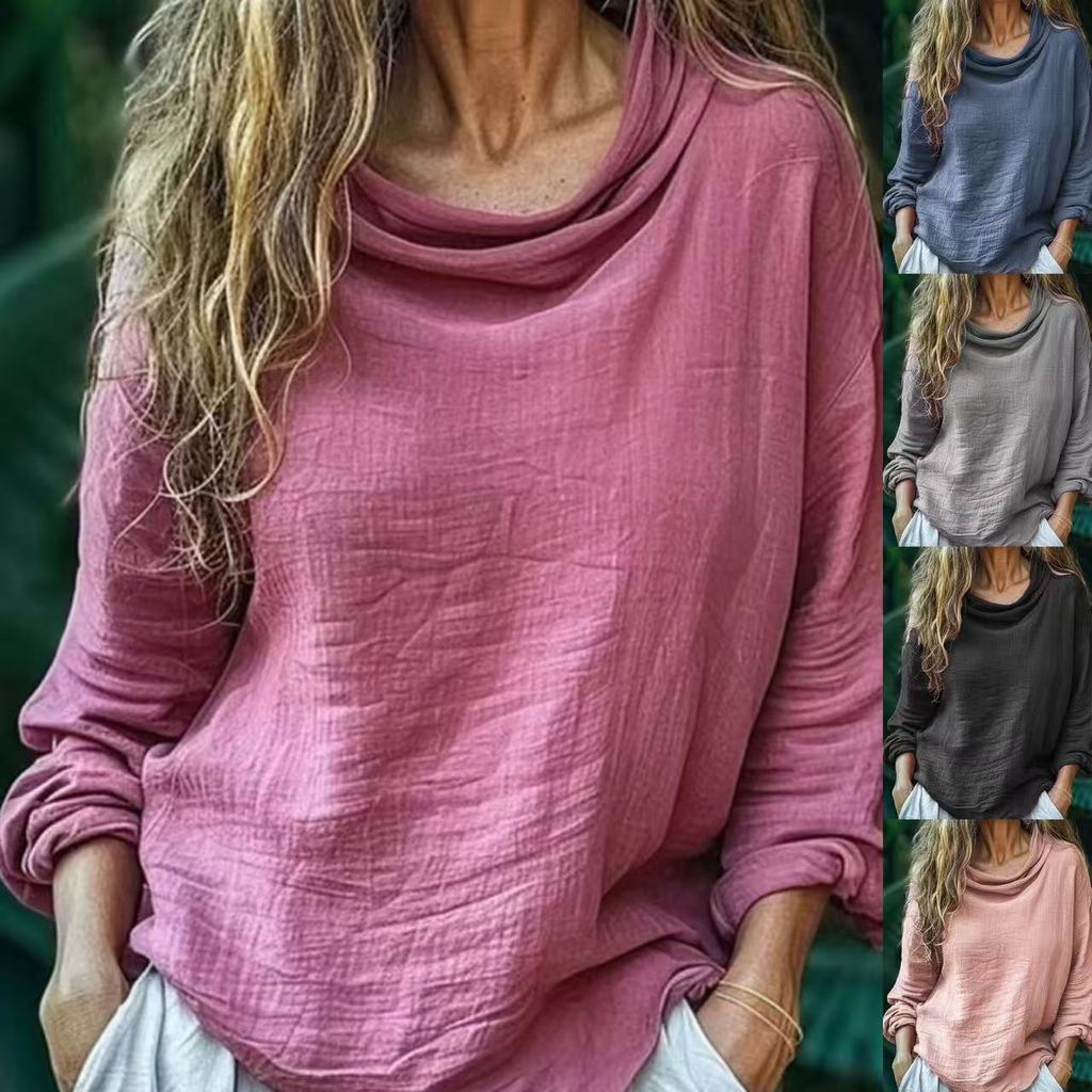 Feminino Casual Solto E Elegante Manga Comprida Cor Sólida Gola Pilha Pulôver Plissado Topo