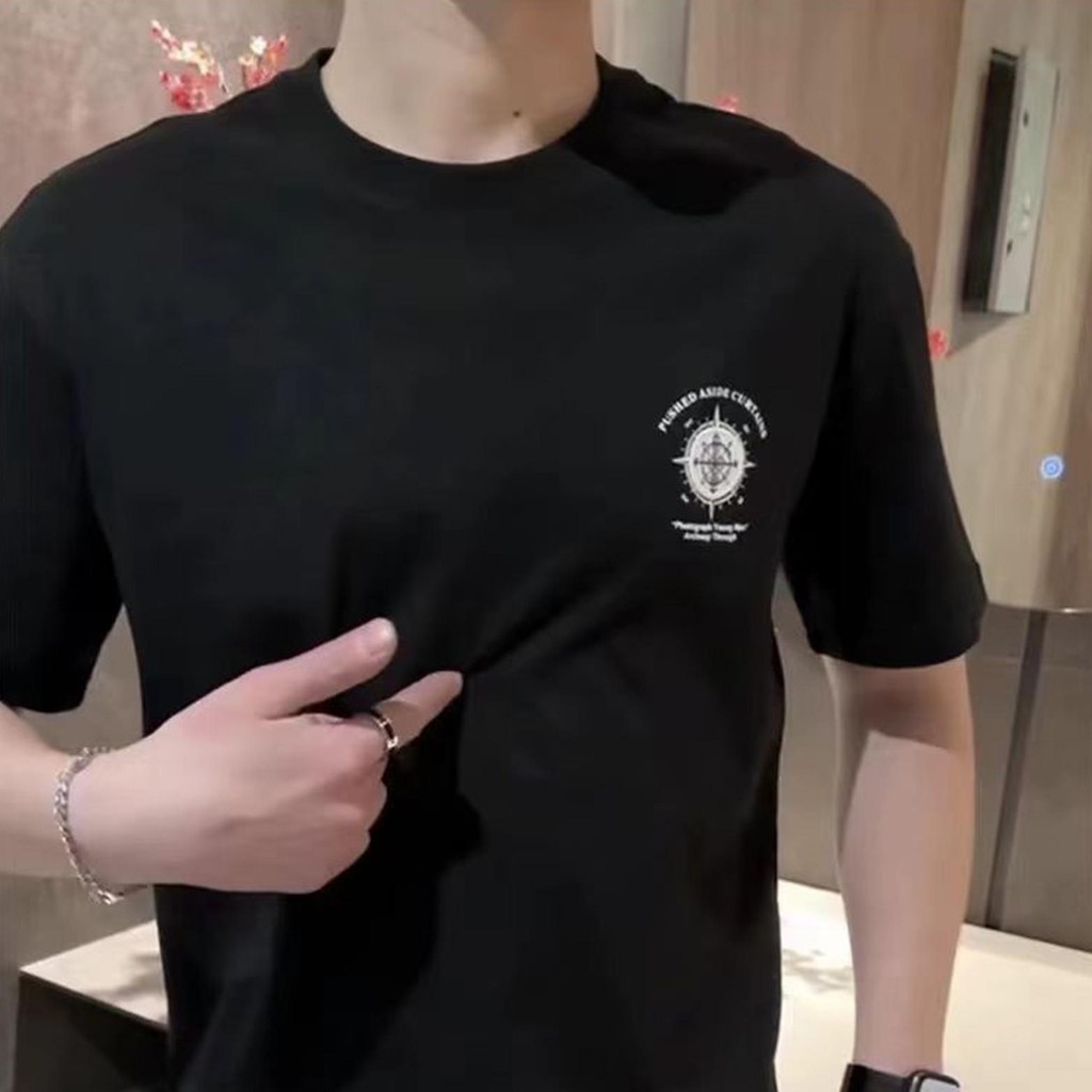 2026 Camiseta Nova Estilo Americano De Verão , Manga Curta Preta Com Gola Redonda , 100 % Algodão , Ajuste Solto