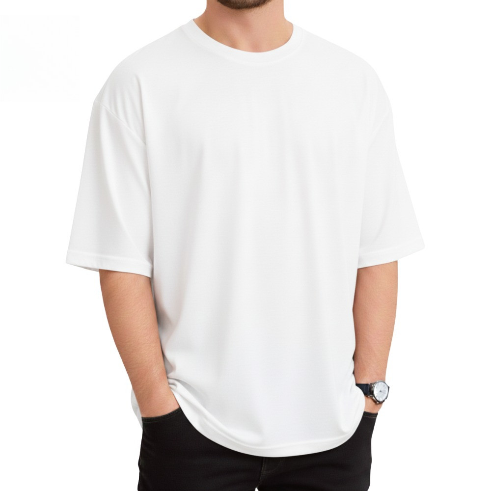 Camisa Masculina De Manga Curta Com Gola Redonda E Ajuste Solto , Sem Estampa