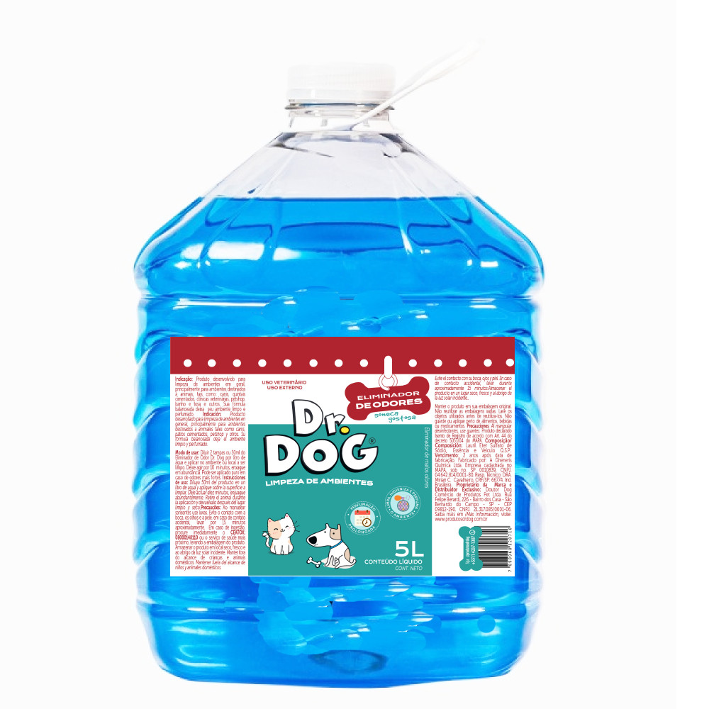 ELIMINA Odores Pet Higienizador Dr. Dog Soneca 5L, Concentrado (Bamboo), Limpa Caixa Areia, Cheiro de Xixi, Vômito