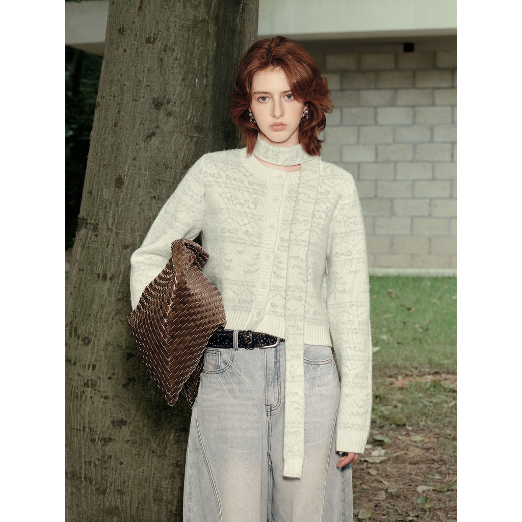 Roupas femininas da marca PSO [Phil Island] Full Jacquard Puppy Wool Knit Cardigan Suéter Jaqueta Manter Aquecido