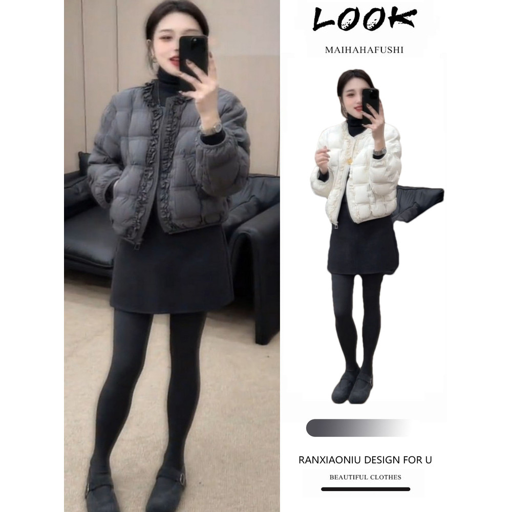 G Roupas de inverno bonitas, um terno inteiro, feminino, manter aquecido, aparência mais fina, jaqueta curta acolchoada