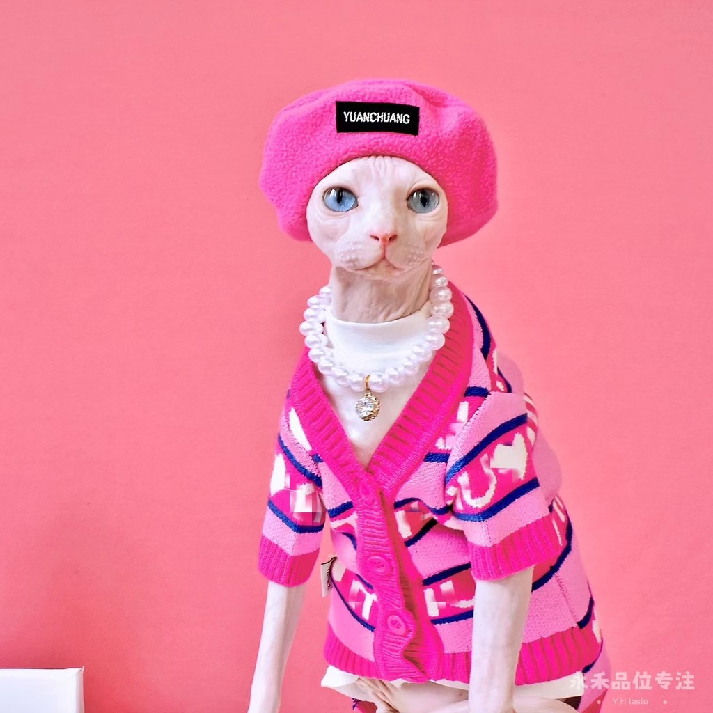 Y · H Moda Bazaar Rosa Menina Suéter Jaqueta Esfinge Roupas de Gato Sem Pele Inverno Engrossado Manter Aquecido