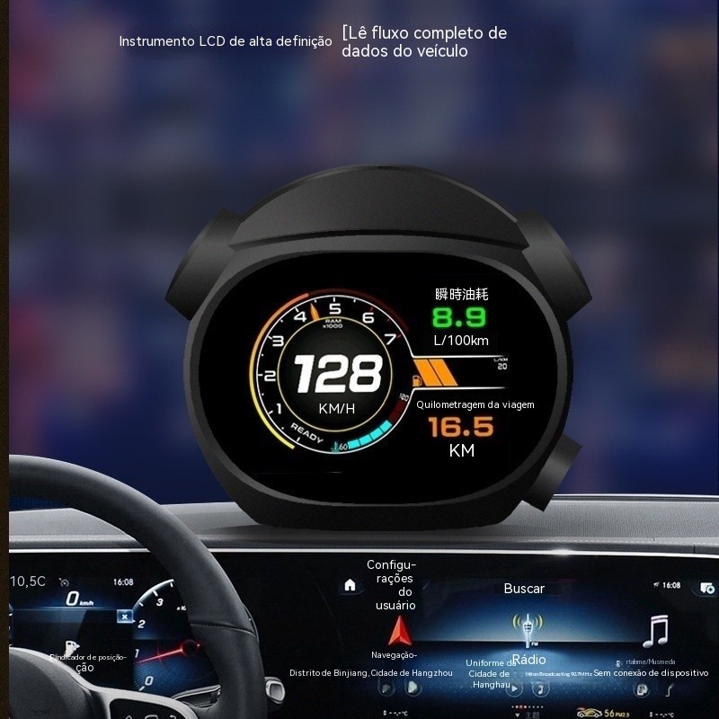 Display Head-Up (HUD) OBD para Carro, Multifuncional, Velocímetro Universal Modificado, Medidor de Turbo, Temperatura da