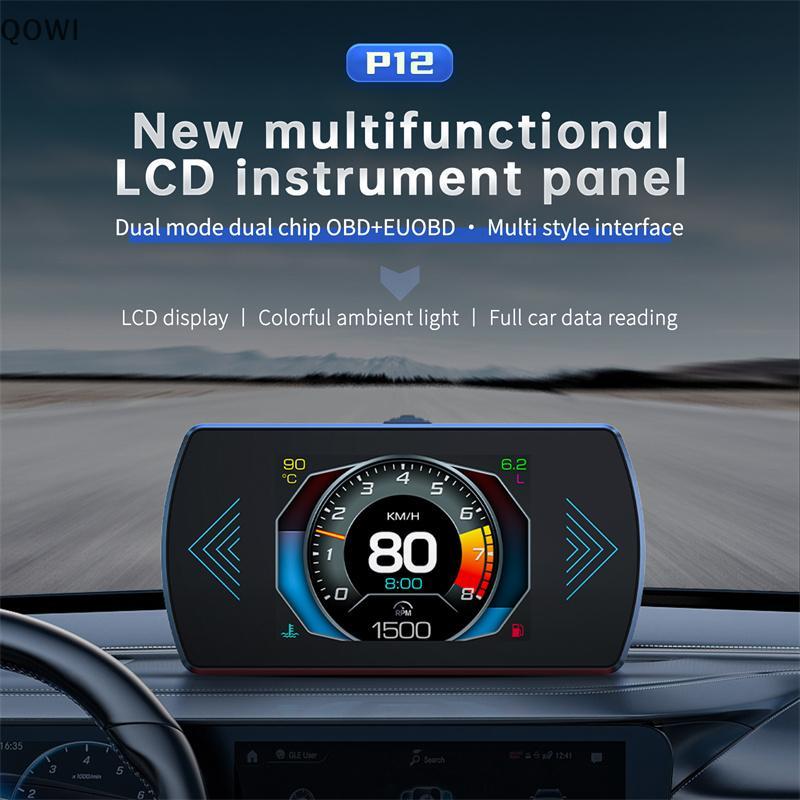 qo P12S Carro OBD2 Head Up Display Sistema Duplo Para HUD OBD Medidor De Inteligente Digital Velocidade Combustível Leit