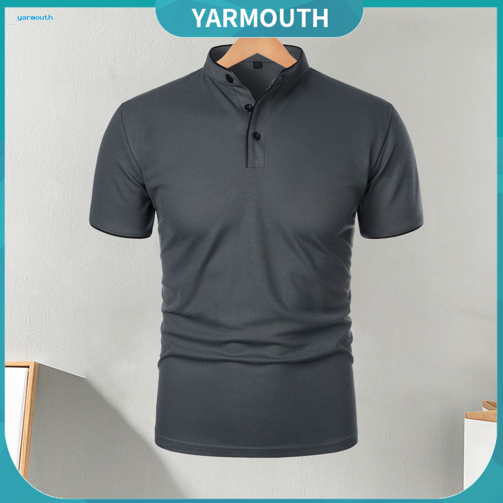 Stylish Half-stand Collar T-shirt for Men Casual Tops Men's Short Sleeve Solid Color Basic Tee Regular Fit for Sports Tr