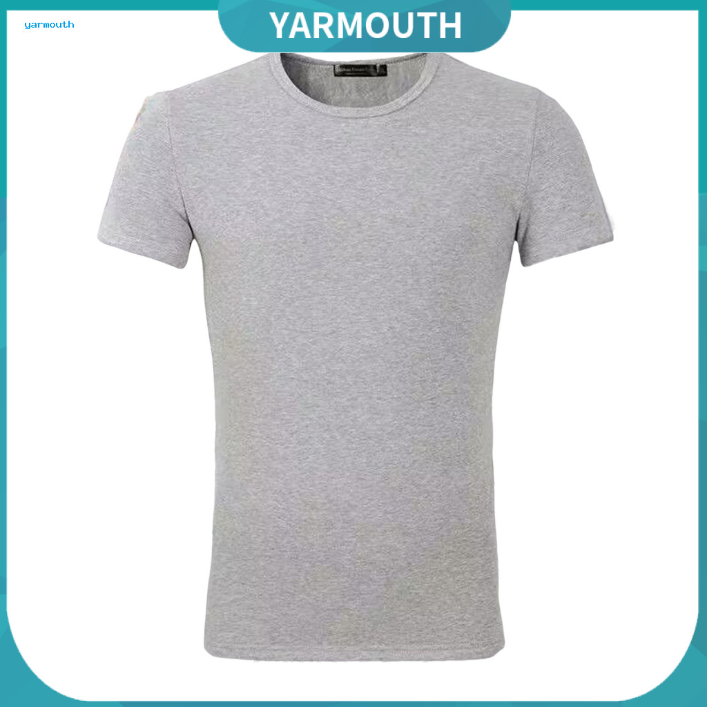 Autumn Winter Velvet Tee Solid Color Round Neck T-shirt Men's Summer Short Sleeve Plush-lined Pullover Elastic Hem Basic