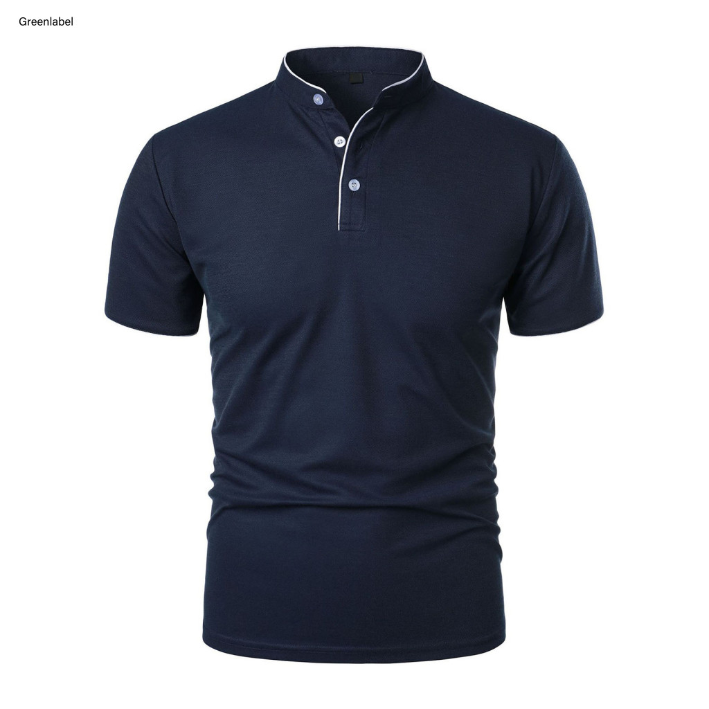 Men Half-stand Collar T-shirt Classic Design Top Men's Casual Short Sleeve Solid Color Basic Tee Regular Fit for Sports