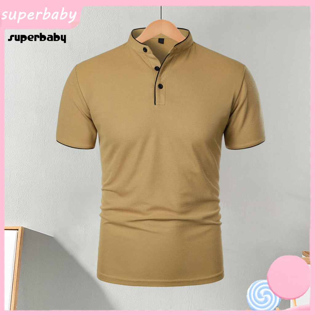 Casual Men Tops Simple and Fashionable T-shirt Men's Short Sleeve Half-stand Collar Solid Color Basic Tee Regular Fit fo