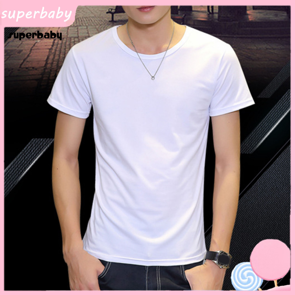 Basic Round Neck Tee Slim Fit T-shirt Summer Men’s Soft Breathable Short Sleeve Top V Solid Color Thin Pullover Perfec