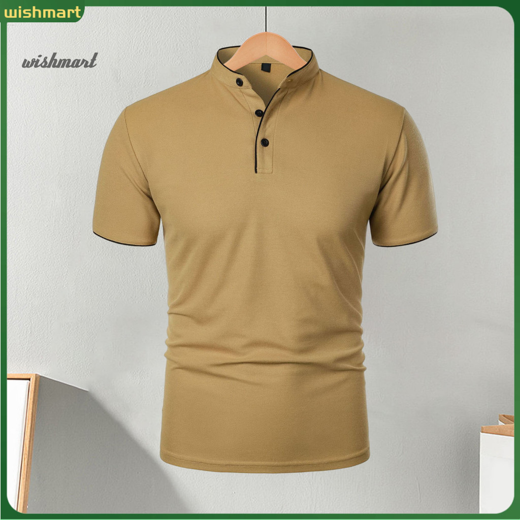 Casual Men Tops Half-stand Collar Shirt for Men's Short Sleeve T-shirt Solid Color Basic Tee Regular Fit for Sports Trav