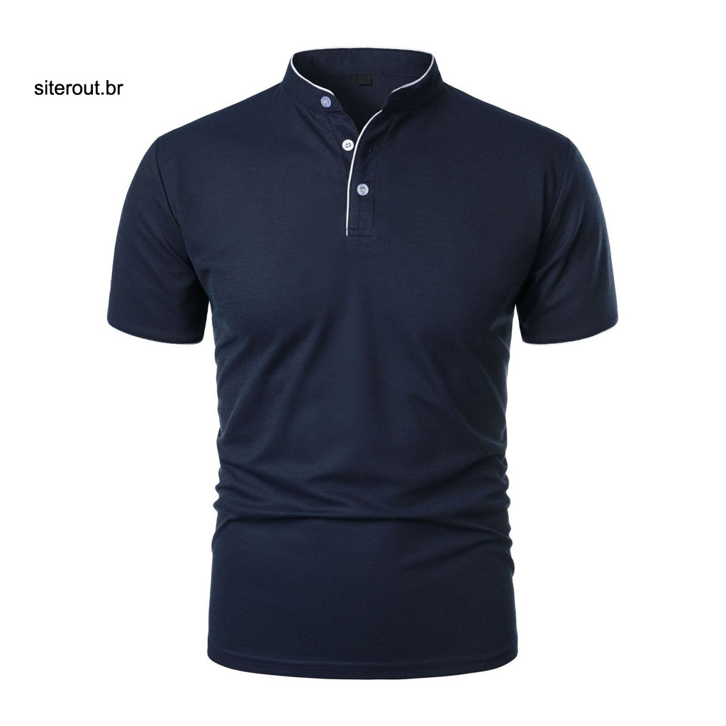 Men Half-stand Collar T-shirt Fashion Tee Men's Casual Short Sleeve Solid Color Basic Regular Fit for Sports Travel