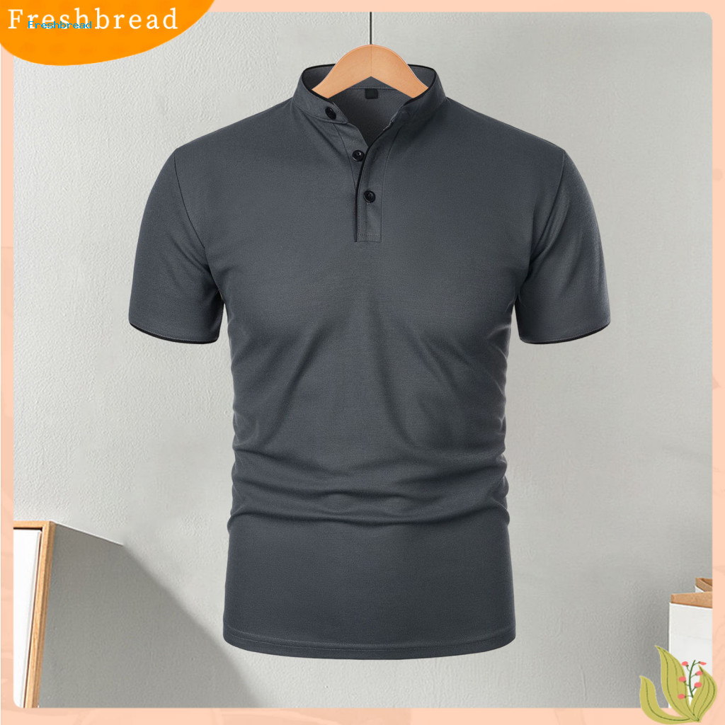 Half-stand Collar Shirt for Men Casual Tops Men's Short Sleeve T-shirt Solid Color Basic Tee Regular Fit for Sports Trav