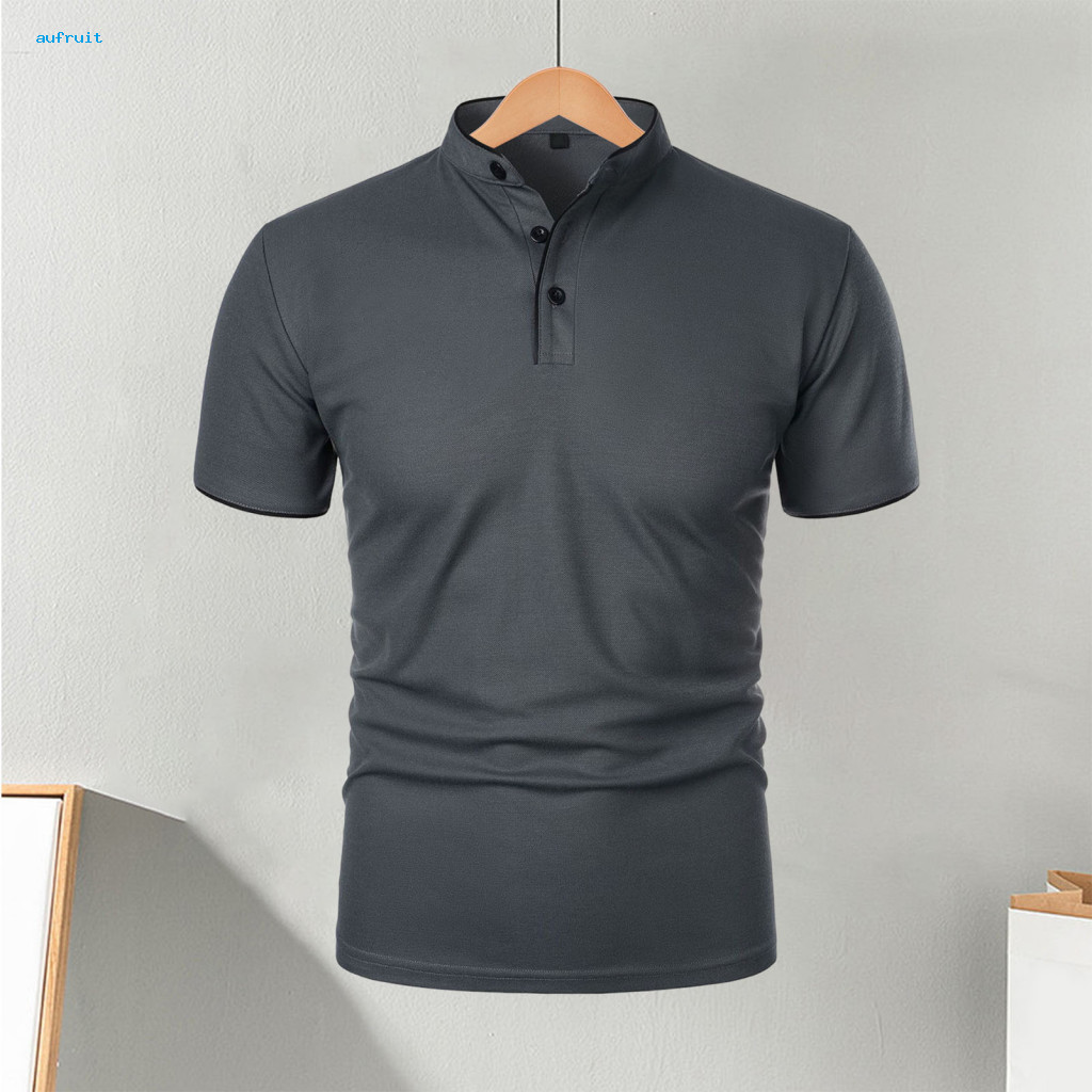 Half-stand Collar Shirt for Men Solid Color T-shirt Men's Casual Short Sleeve Basic Tee Regular Fit for Sports Travel Of