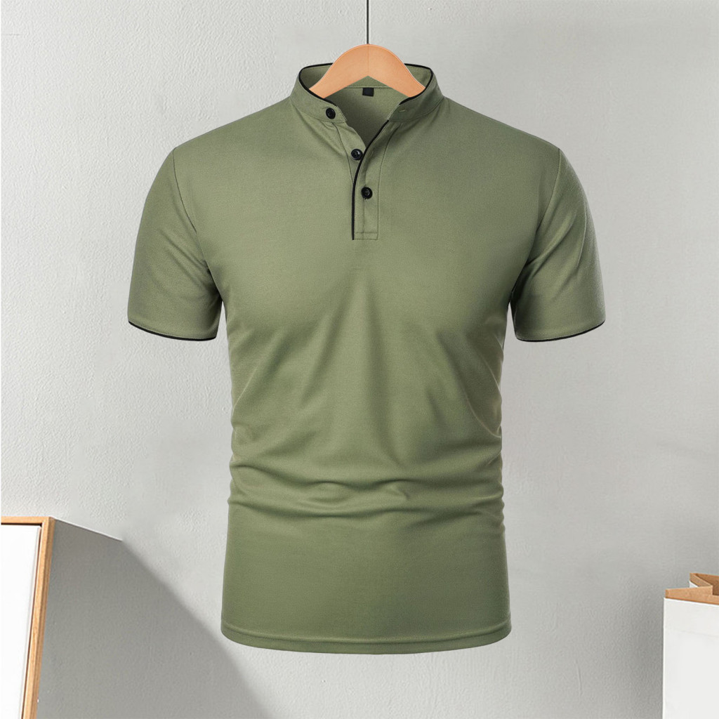 Casual Men Tops and Fashionable Top Men's Short Sleeve T-shirt Half-stand Collar Solid Color Basic Tee Regular Fit for S