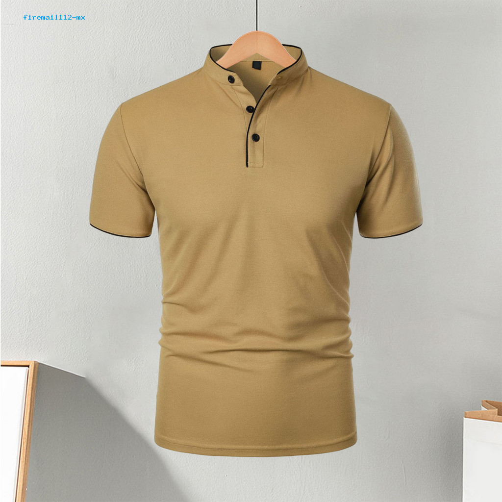 Men Solid Color Tee T-shirt Men's Casual Short Sleeve Half-stand Collar Basic Regular Fit for Sports Travel Office Daily
