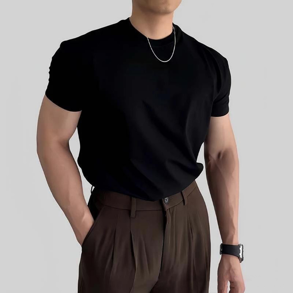 Cool Men T-shirt Classic Short Sleeve Shirt Men’s Casual O-neck Solid Color Basic Tee Summer Muscle Fit Gym Sports Tra
