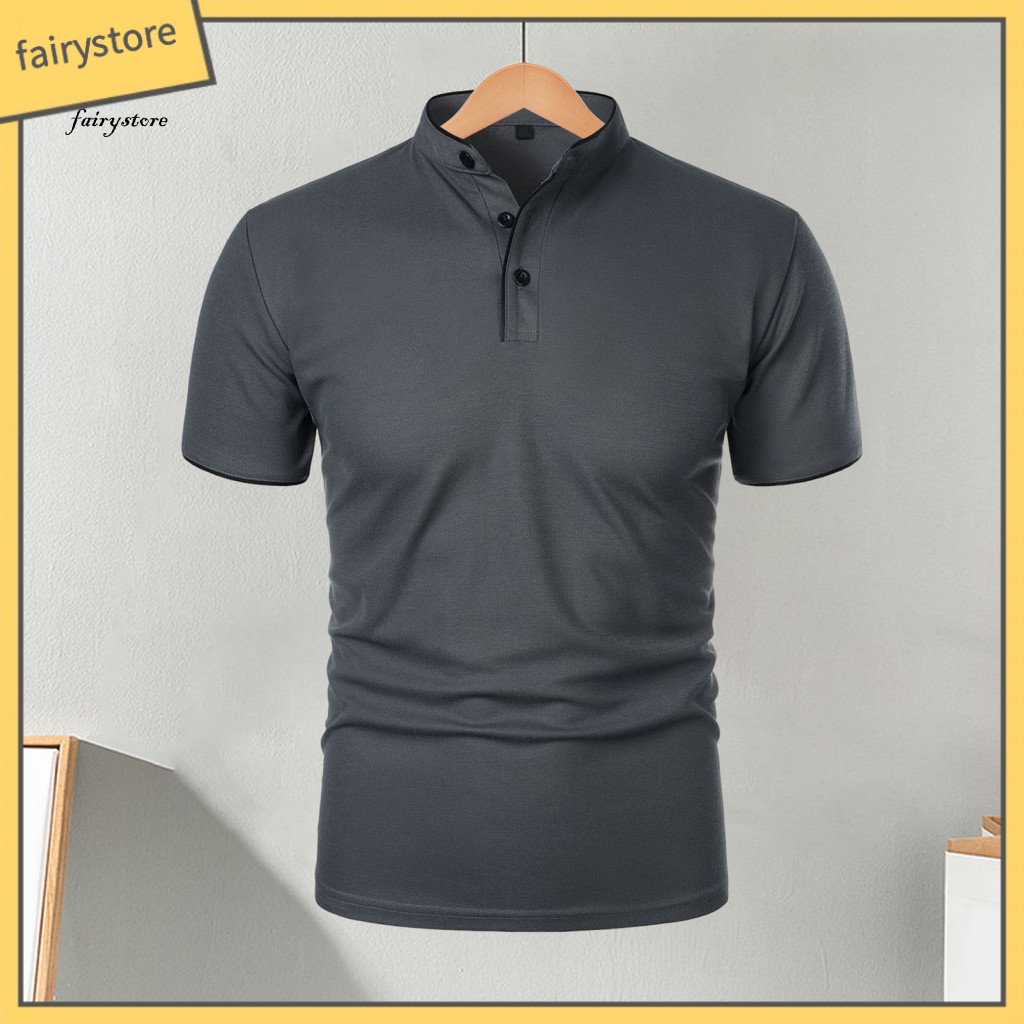 Men Half-stand Collar T-shirt Stylish Tee Men's Casual Short Sleeve Solid Color Basic Regular Fit for Sports Travel