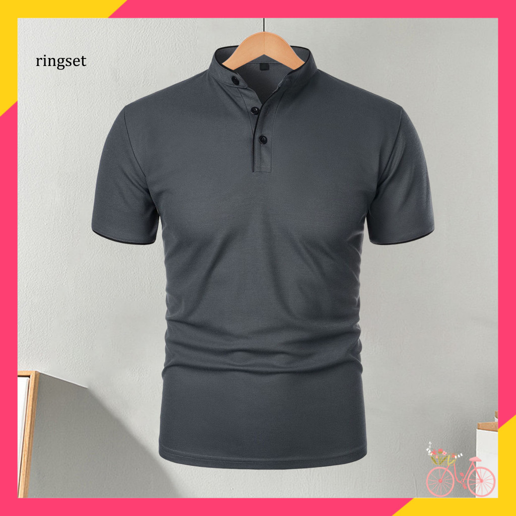 Casual Men Tops Fashion Top Men's Short Sleeve T-shirt Half-stand Collar Solid Color Basic Tee Regular Fit for Sports Tr