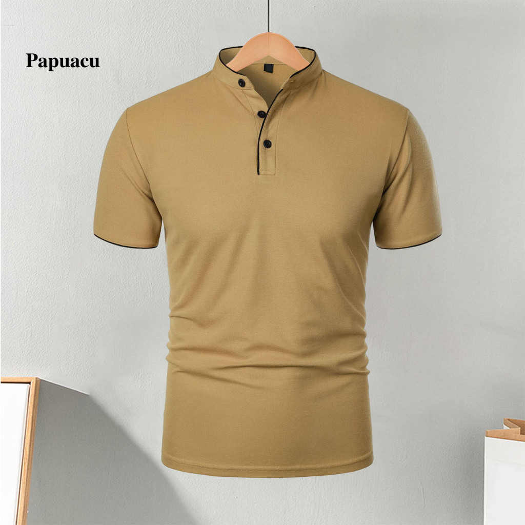 Simple and Fashionable Men T-shirt Casual Tops Men's Short Sleeve Half-stand Collar Solid Color Basic Tee Regular Fit fo