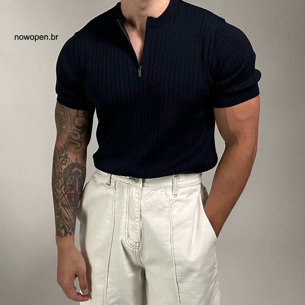 Casual Solid Color Men Top Classic Short-sleeve Tee Men's O-neck Short Sleeve T-shirt Half-zip Basic for Summer Sports G
