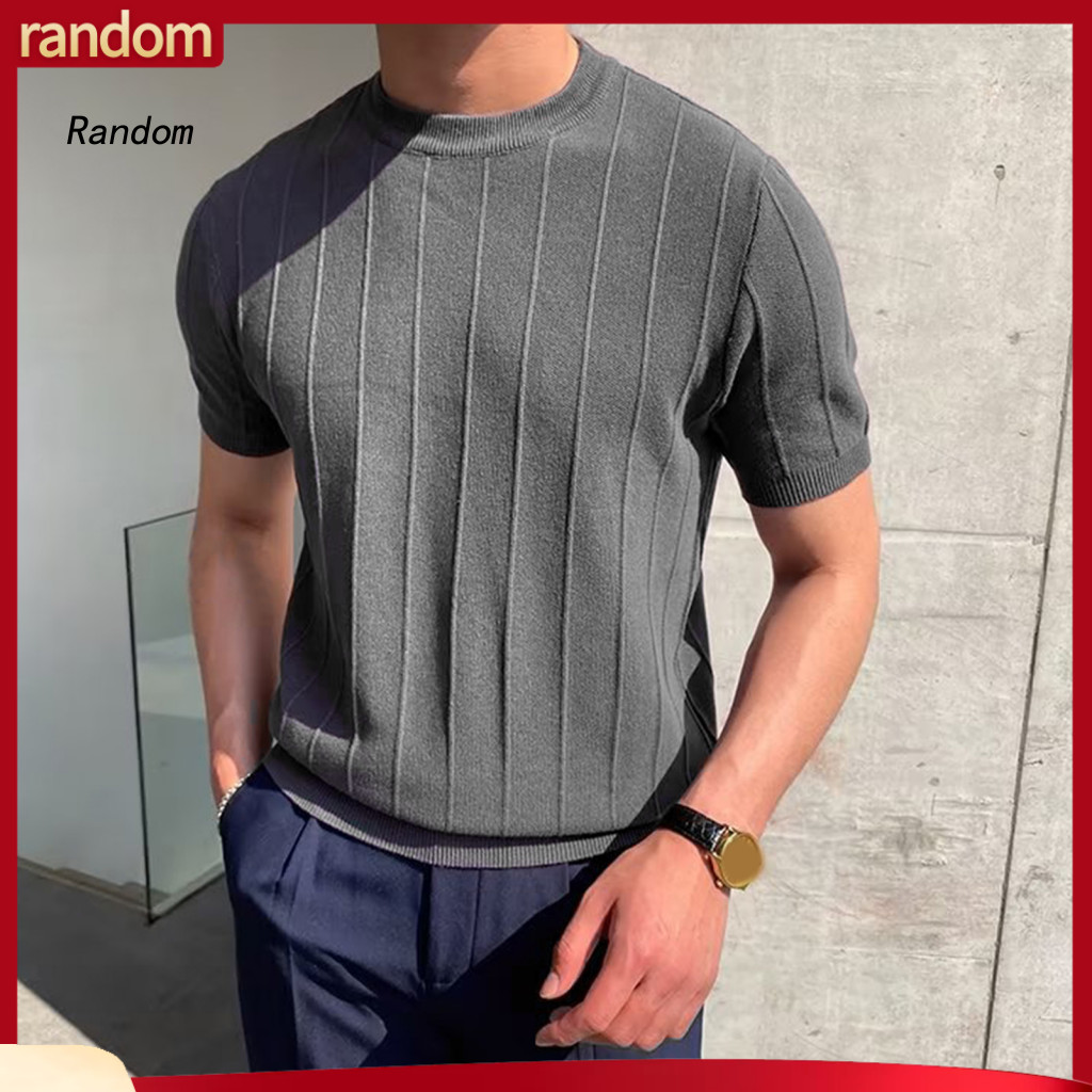 Men Solid Color T-shirt Basic Men's Summer Slim Fit Round Neck Short Sleeve Casual Gym Fitness Top Breathable Elastic Pu