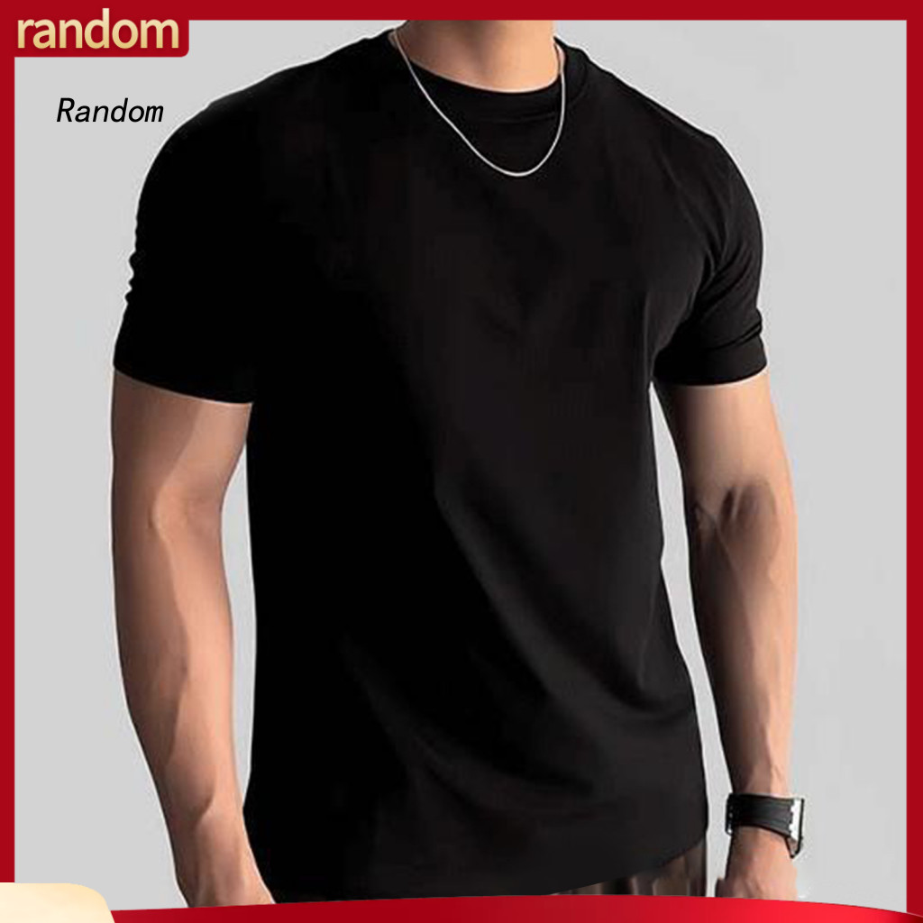Classic Men Short Sleeve Shirt Stylish Top Men’s Casual O-neck T-shirt Solid Color Basic Tee Summer Muscle Fit Gym Spo