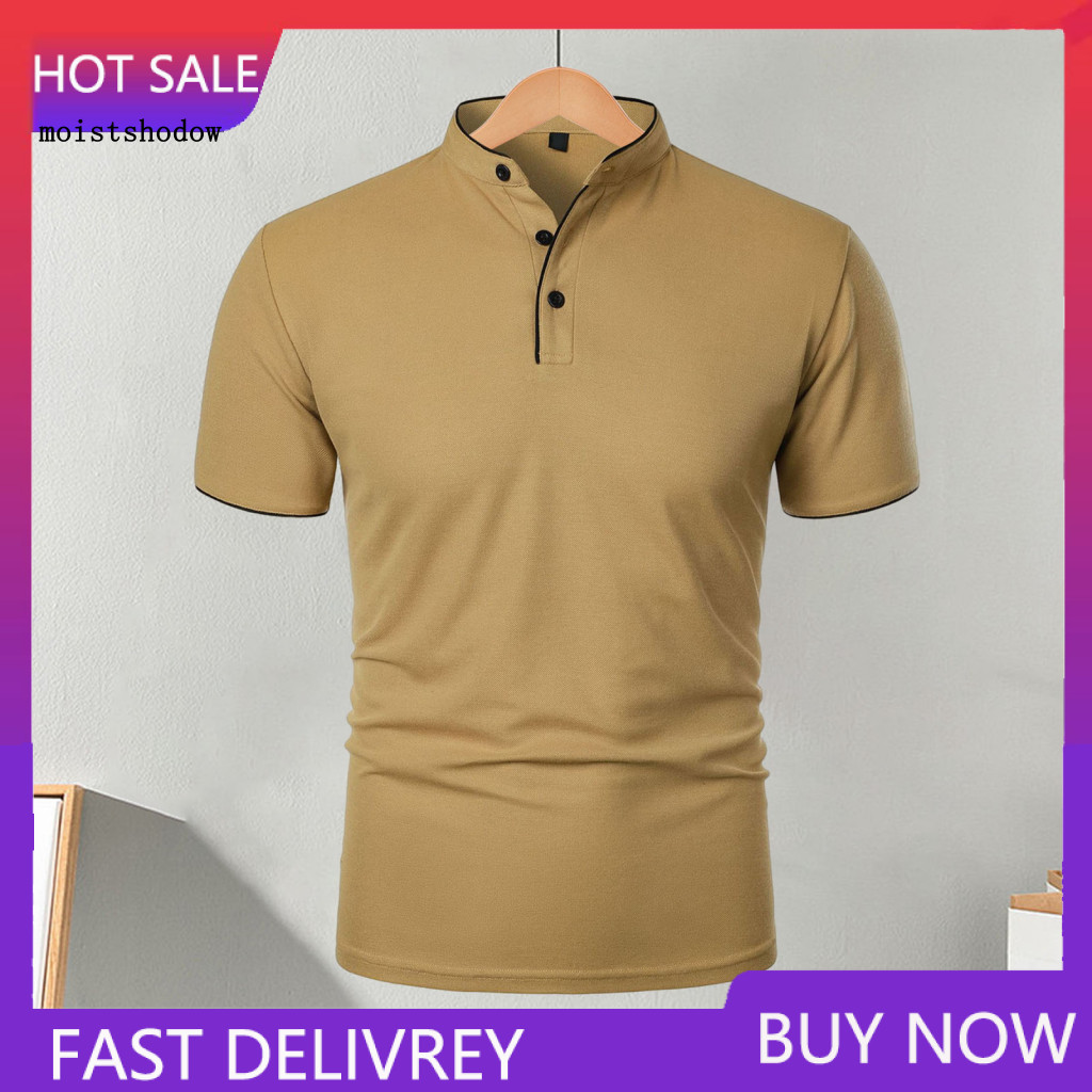 Casual Men Tops Half-stand Collar Fashion Tee Men's Short Sleeve T-shirt Solid Color Basic Regular Fit for Sports Travel