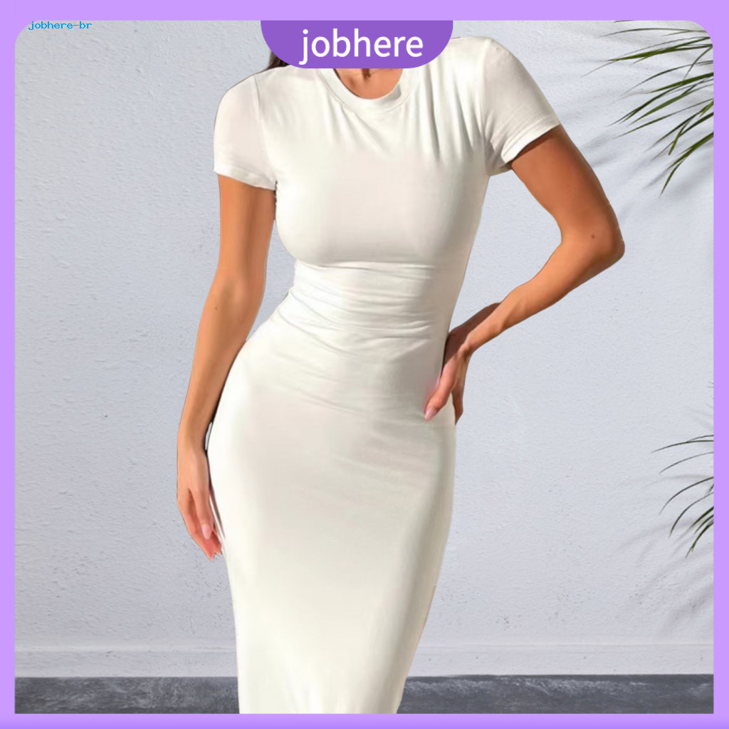 Casual Women Dress Modal Fiber Women’s Slim Fit Midi T-shirt Summer Short Sleeve Crew Neck Bodycon Basic Perfect for E