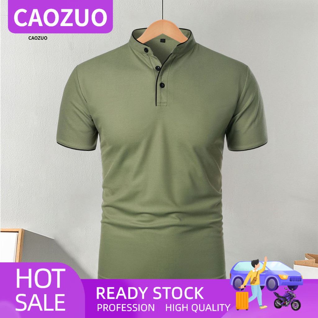 Men Half-stand Collar Fashion Tee T-shirt Men's Casual Short Sleeve Solid Color Basic Regular Fit for Sports Travel