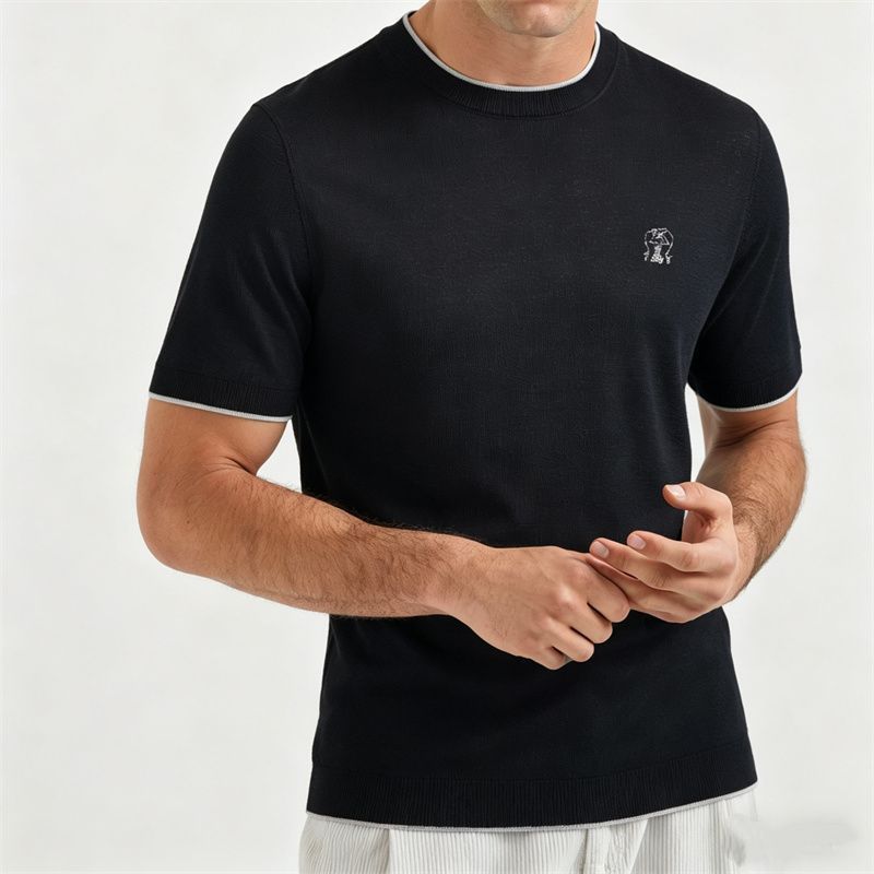 RZLJ Spring and summer new men's old money style simple fashion embroidery logo Round-neck casual short-sleeve knit shir
