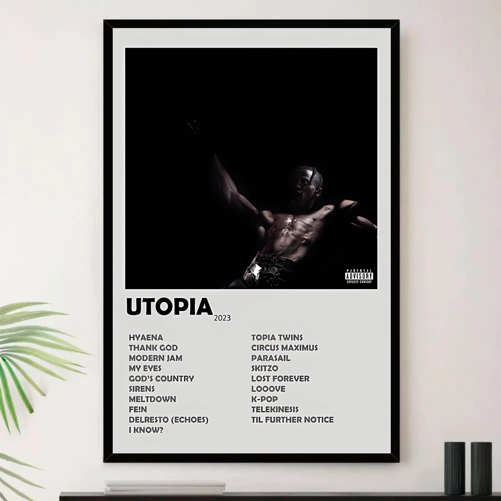 Quadro Placa Decorativa Música Internacional Travis Scott Rap Hip Hop Álbuns com Moldura