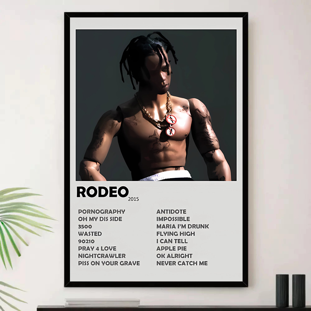 Quadro Placa Decorativa Música Internacional Travis Scott Rap Hip Hop Álbuns com Moldura