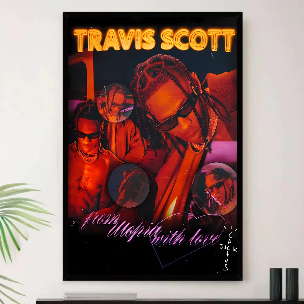Quadro Placa Decorativa Música Internacional Travis Scott Rap Hip Hop Álbuns com Moldura