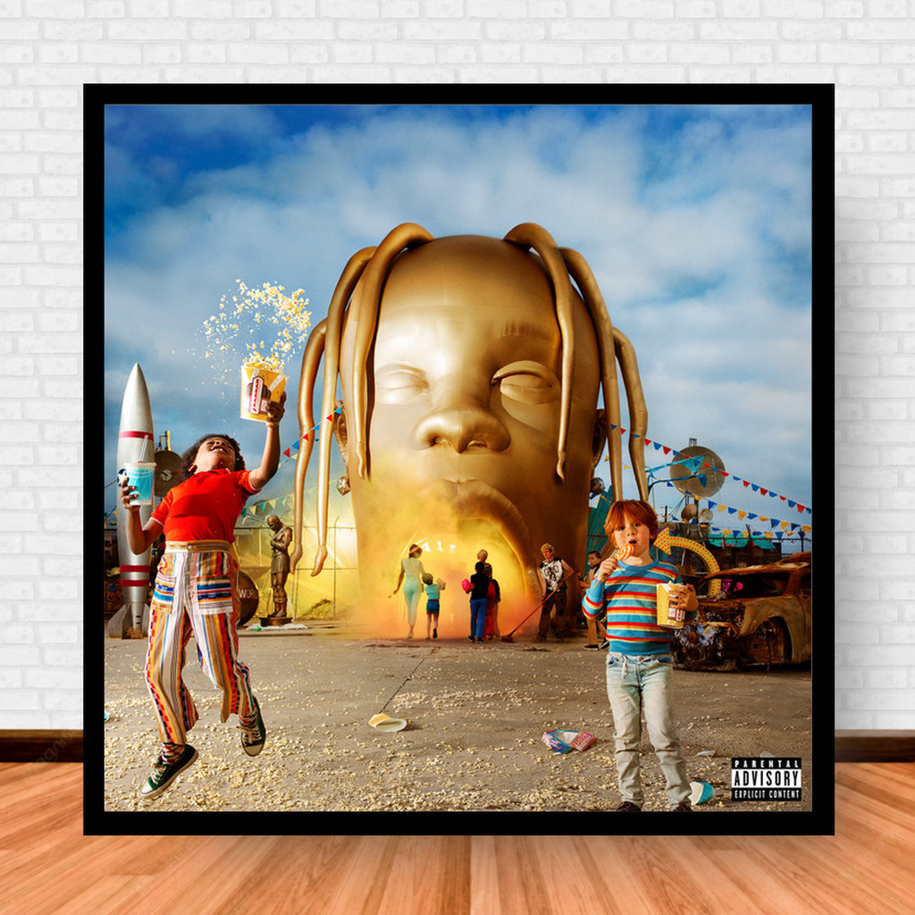 Quadro Decorativo Placa Música Álbuns Travis Scott Rap e Hip Hop com Moldura