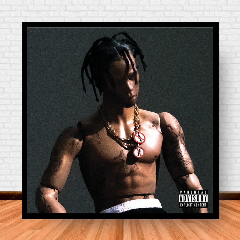 Quadro Decorativo Placa Música Álbuns Travis Scott Rap e Hip Hop com Moldura