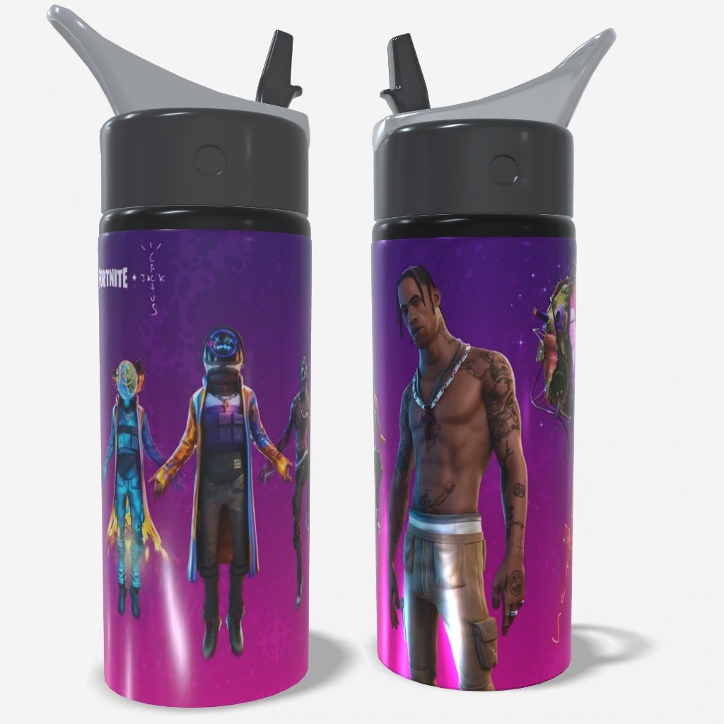 Garrafa Squeeze Personalizado – Travis Scott - Fortnite Gamer - Presente Único e Criativo