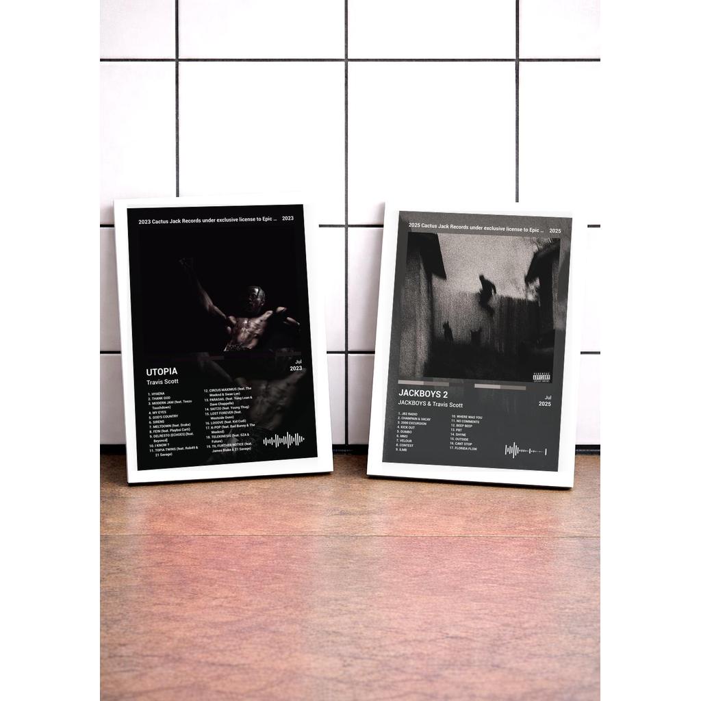 2 Quadros Travis Scott U+JAC C/ Vidro, Moldura Branca