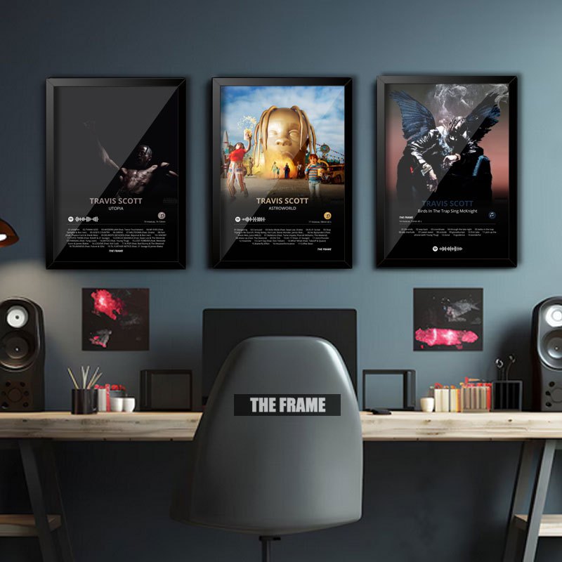 Kit 3 Quadro Decorativo A4/A3 Spotify Album Travis Scott