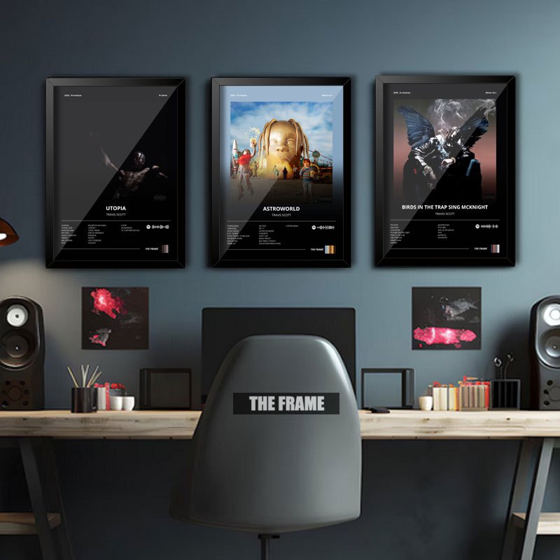 Kit 3 Quadro Decorativo A4/A3 Spotify Album Travis Scott