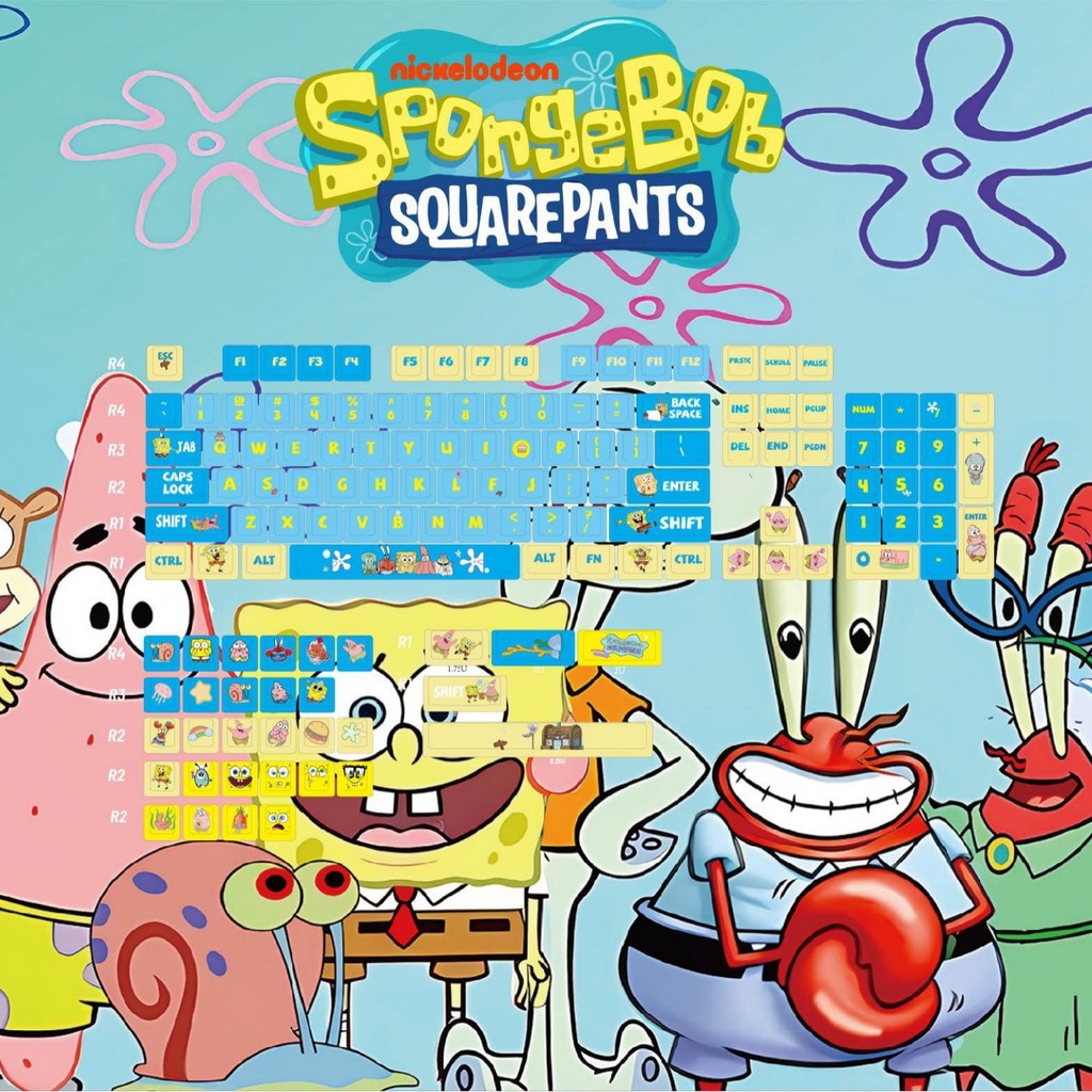 Bob Esponja Calça Quadrada Tema MOA Profile Dye-Sub PBT Keycap Set 134 Teclas