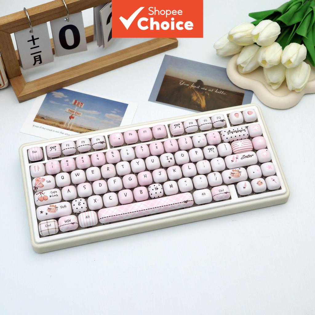 Rosa Cinza Tema PBT Keycaps 138 Teclas Sublimação De Tinta Perfil MOG Teclado Mecânico Conjunto Para 61 64 68 87 96 104