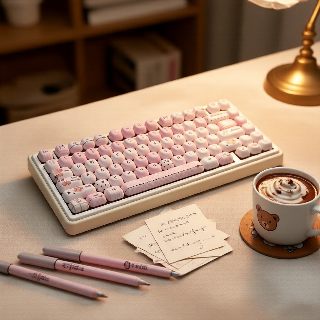 Conjunto de 138 teclas de keycaps PBT Perfil MOG Sublimação por tingimento Tema cinza rosa para teclados mecânicos 61 64