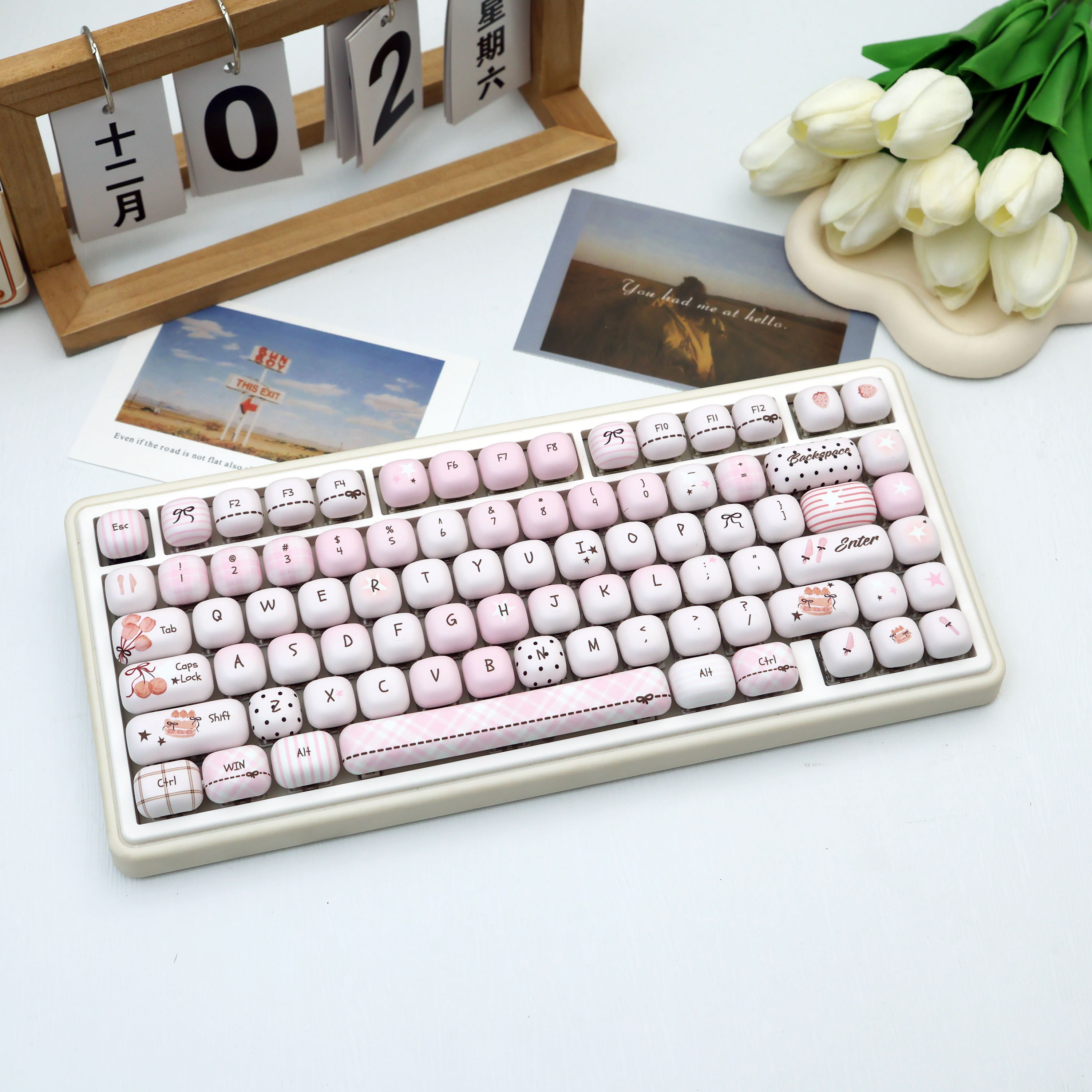 Rosa Cinza Tema PBT Keycaps 138 Teclas Sublimação De Tinta Perfil MOG Teclado Mecânico Conjunto Para 61 64 68 87 96 104